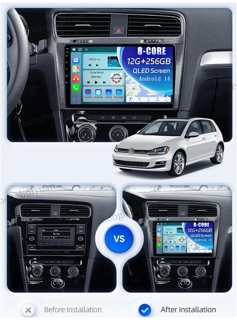 For Volkswagen VW Golf 7 MK7 GTI 2012-2020 Car Radio Carplay Multimedia Android 14 Auto Navi GPS Stereo New Video Player WIFI+4G