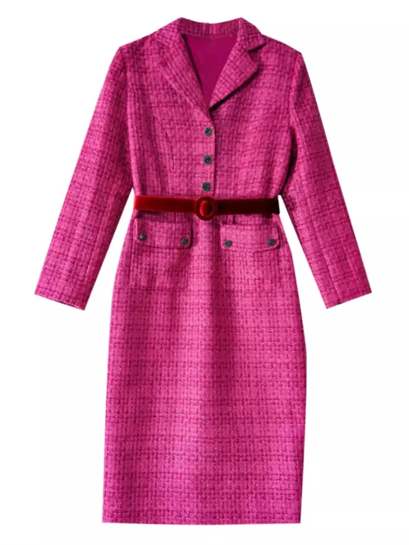 Autumn/Winter Suit Collar Dress For Women 2023 New High End Celebrity Style Slim Thick Tweed Wrapped Hip Dress Office Lady Z4060