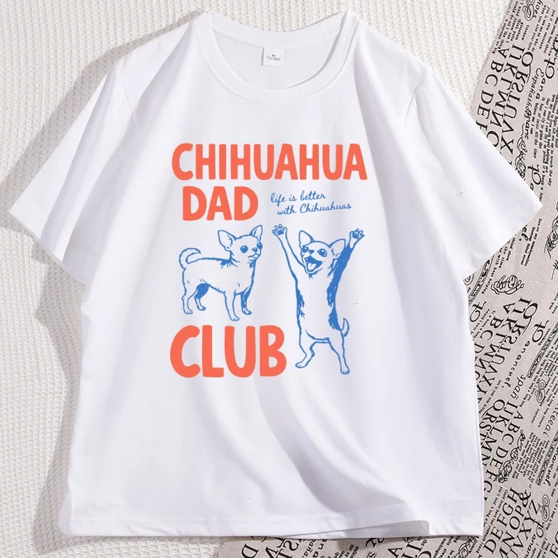 Chihuahua Dad Club T-Shirt, Vatertagsgeschenk, Kleidung, bequeme Baumwolle, kurzärmelig, Rundhals-T-Shirt, lustiges Papa-T-Shirt, Herrenkleidung – Detail 5