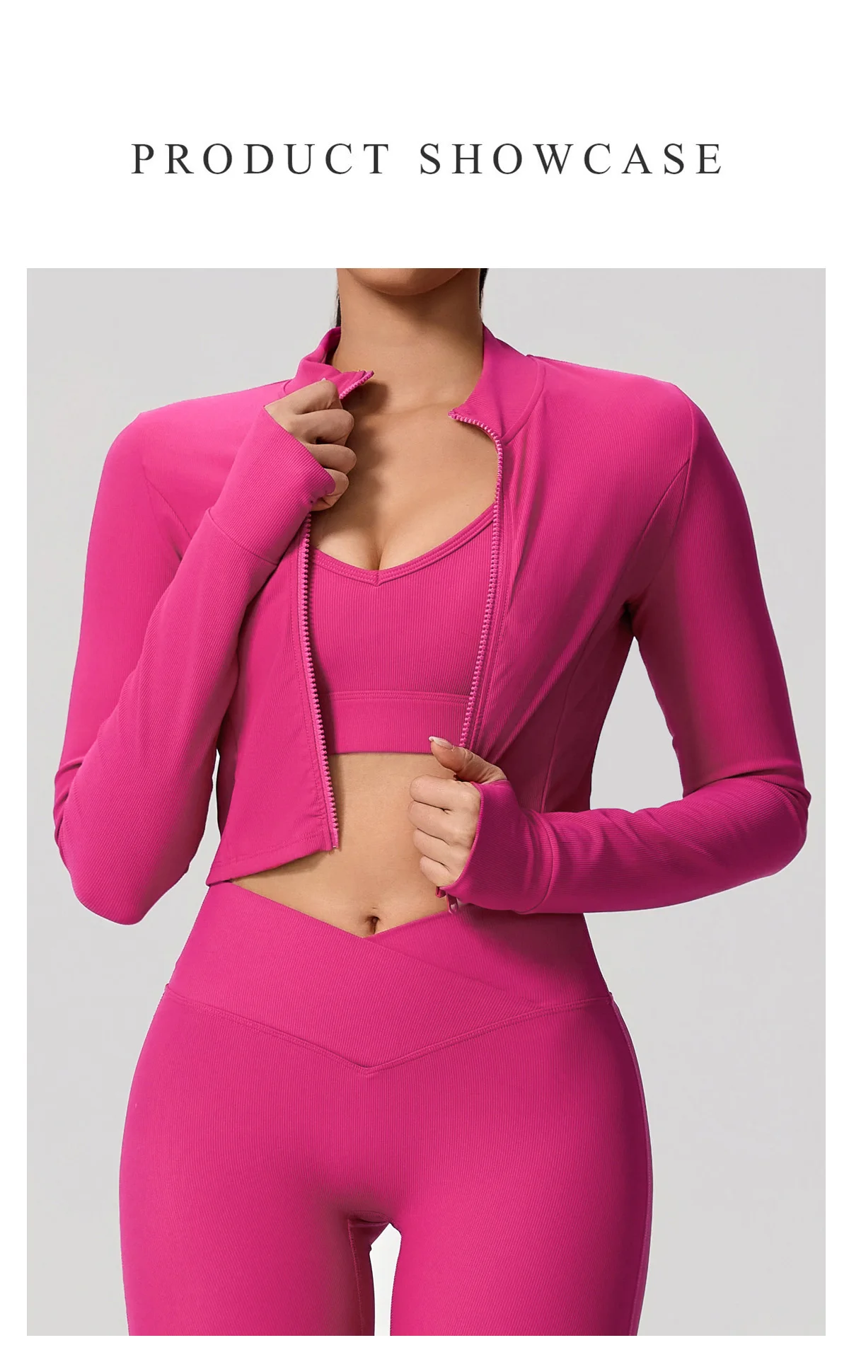 Damen Sportjacke mit hohem Kragen und Reißverschluss, Slim Fit, Langarm Yoga & Fitness Oberteil, schnelltrocknend und atmungsaktiv, Outdoor-Sportbekleidung – Detail 2