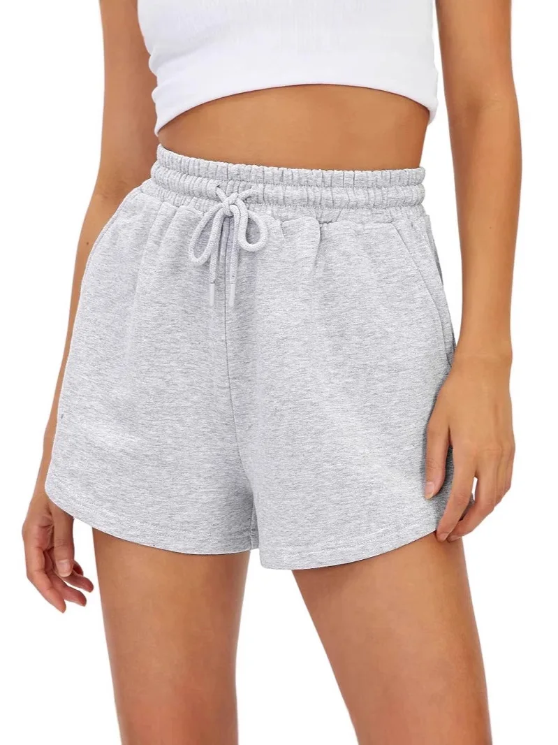 High Waist Sports And Leisure Color Shorts Pure Color Sporty Casual High Waist Shorts Women's Bottom Wear Five-Quarter ...