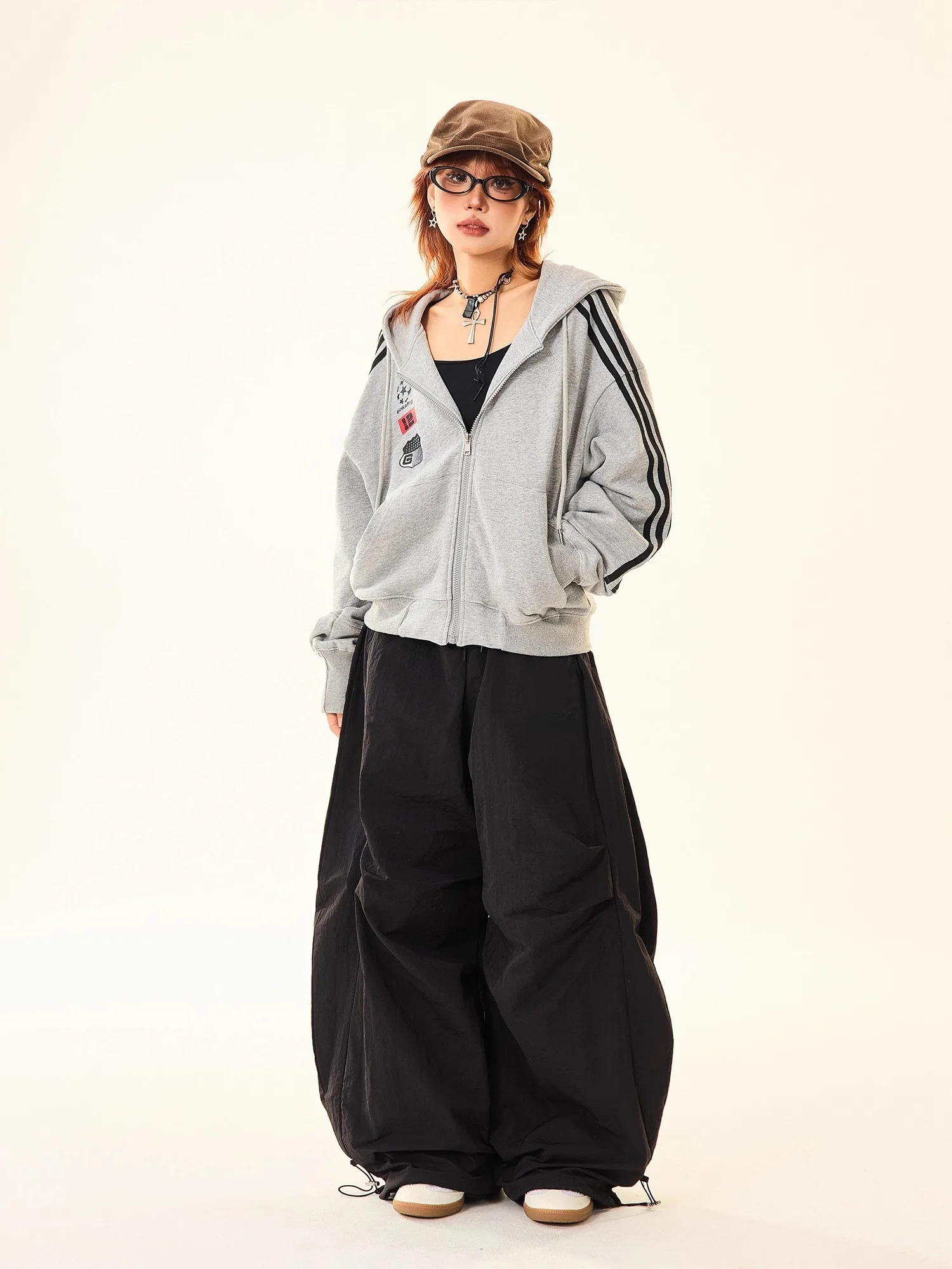 Pantalones informales de pierna ancha con forro Street Sle Fce, ropa de trabajo holgada para mujer, diseño plisado Retro americano, Otoño Invierno