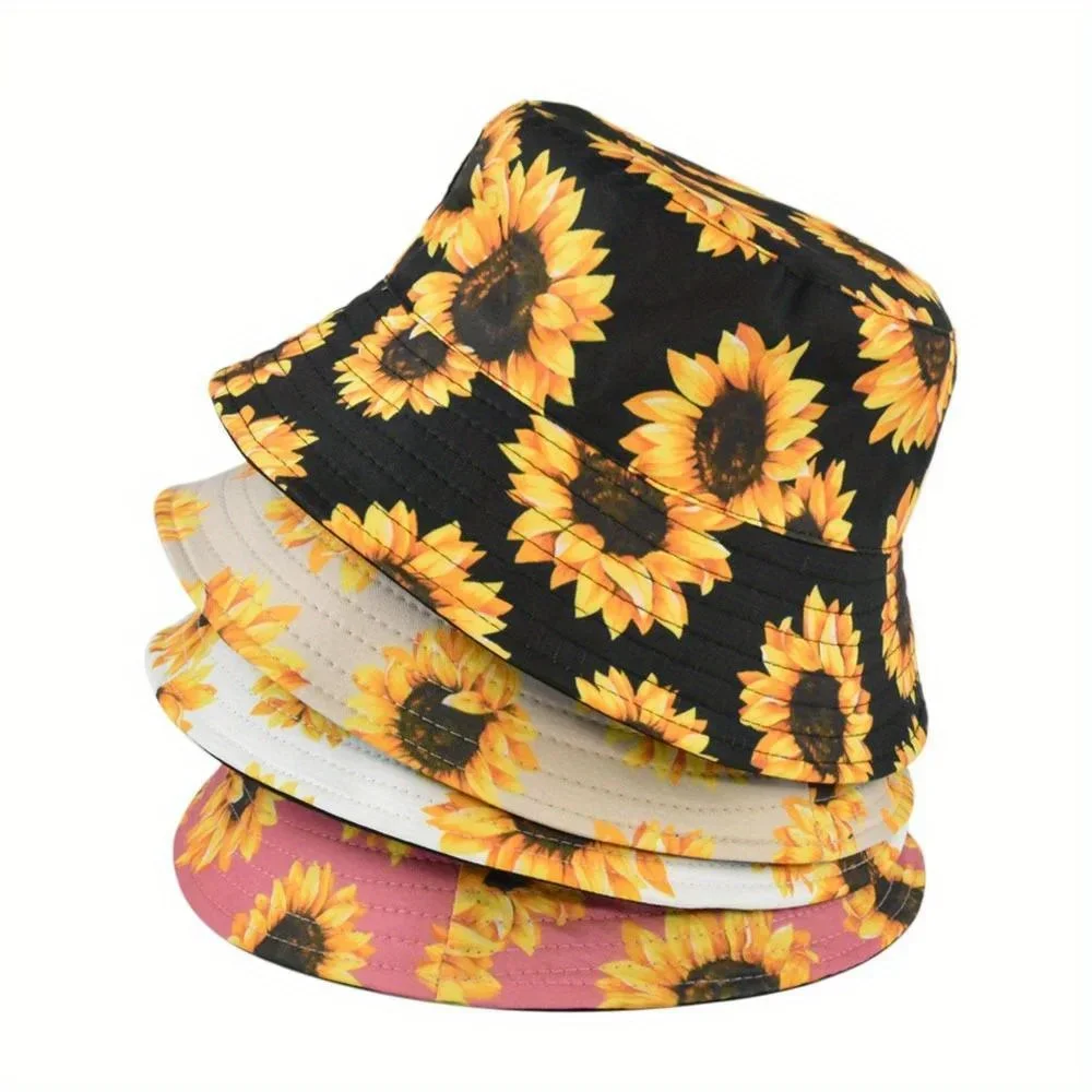 

Panama Sunflower Reversible Bucket Hat Sun Protection Foldable Fisherman Hat For Women Men Summer Outdoor Fishing Hiking Bob Cap