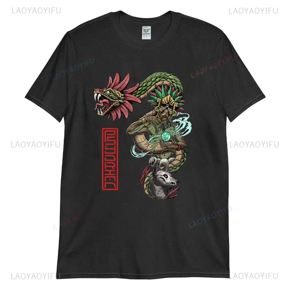 Aztec Warrior Jaguar Men's Cotton T-shirt Aztec Goddess Ancient Mayan Women's Shirt Harajuku Mexico Goth Clothing Mayan T-shirts image 5