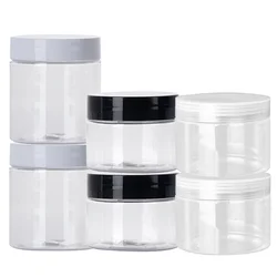 12 Uds 100/120/150/200/250ml tarro de plástico transparente y tapas tarro de crema cosmética para el cuidado de la piel juego de viaje botellas rellenables tarros de almacenamiento