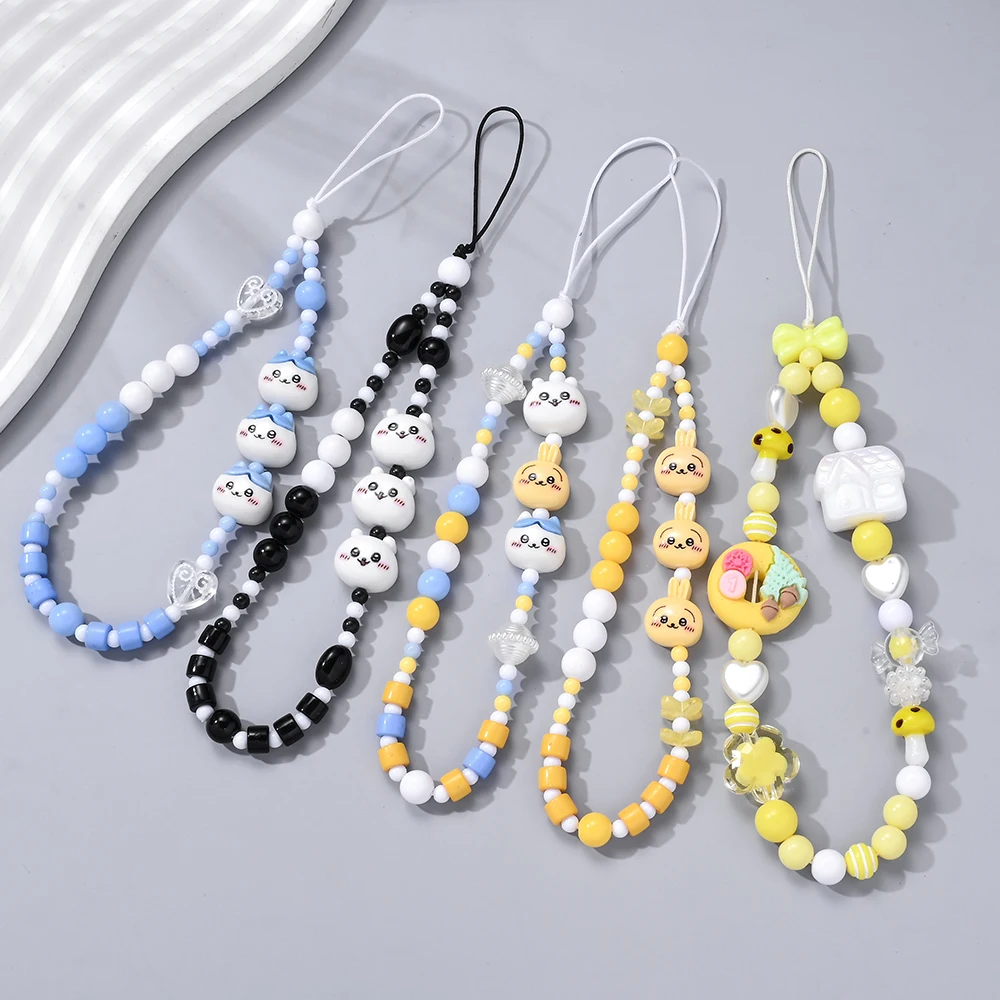 1 Pcs Cartoon Anime Mobile Phone Chain Lanyard for Iphone Women Girls Jewelry Strap Beaded Lanyard Hanging Cord Bracelet