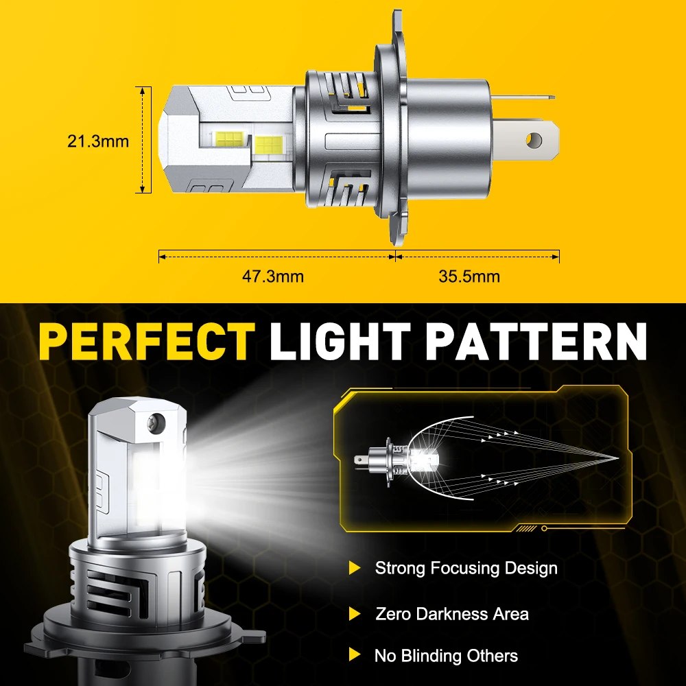 2Pcs AUXITO 30000LM H4 LED Lights Bulb 9003 Headlights High and Low Beam Super Bright with Fan Wireless Style 60W Car Headlamp