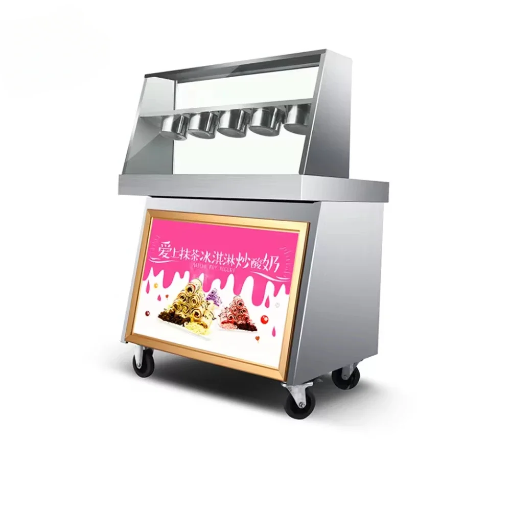 2024 Hot Style Commercial Fried ice Cream rolling machine Double pot Thai fried fruit yogurt ice cream rolling machine