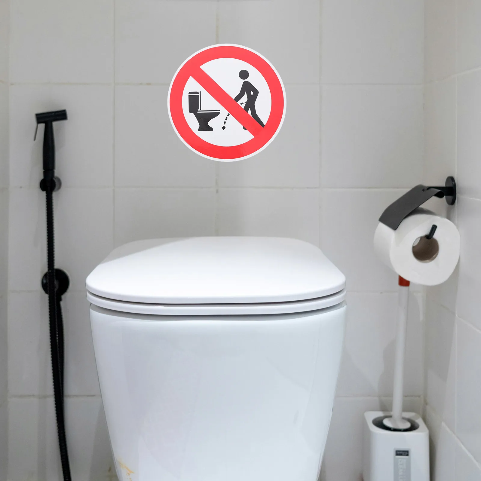 

8pcs Bathroom Stickers PVC Waterproof Toilet Signs Restroom Cleanliness No Improper Urination Material Easy Application