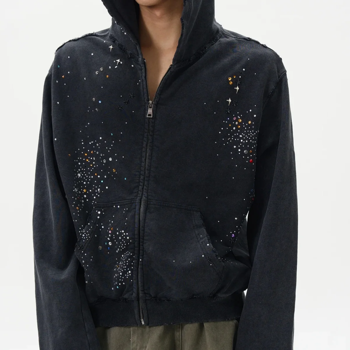 Cardigans Spring and Autumn American Hot Diamond Cardigan Pull-up Gum Hoodie Men's Fashion Brand High-end Feeling Ruan Shua...