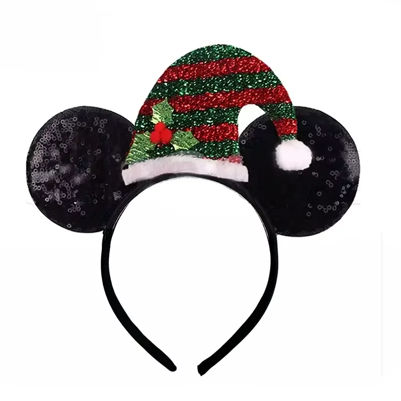 Damentag Weihnachten Mickey Mouse Ohr-Stirnband – Bandschleife und Weihnachtsmann-Mütze-Design