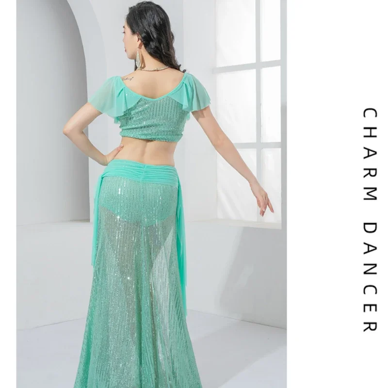 Ensemble de Performance à paillettes pour femmes, haut de gamme, élégant, vêtements d'entraînement de danse du ventre pour filles, vêtements d'entraînement de danse du ventre orientale