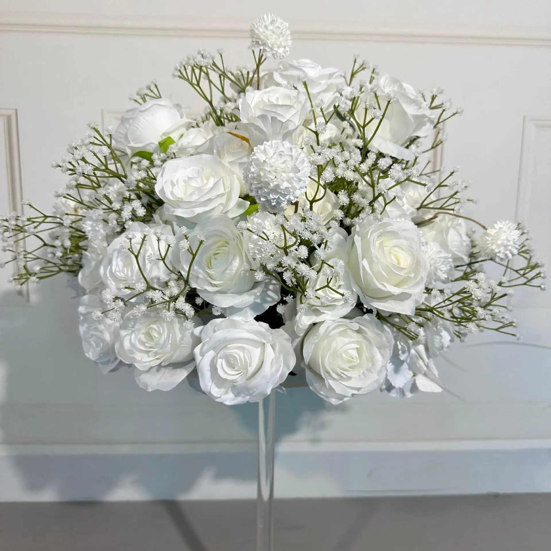 Luxuriöse Hochzeitstisch-Dekoration Blumenball Weiße Rose Eukalyptusblätter Deko Wegführung Blumenball Bühnendekoration – Detail 5