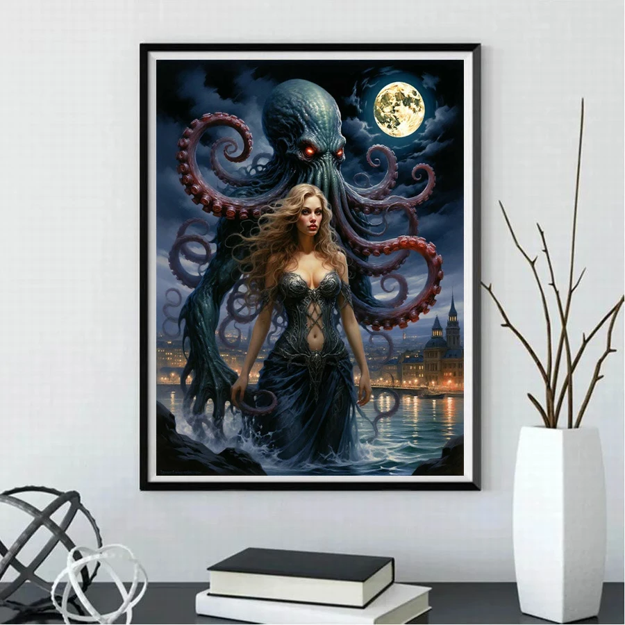 

Jellyfish and Woman Diy Diamond Painting Kits Jewelry Cross Stitch Lizard Full Drill Mosaic Embroidery Pictures Wall Decor