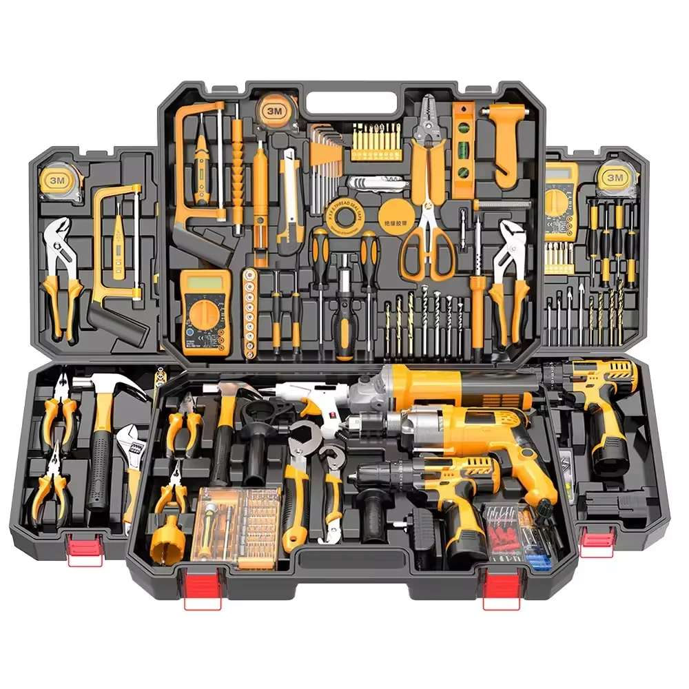 Kit de energia elétrica sem fio de fábrica, conjunto de caixa de ferramentas personalizável com máquina de broca, chave manual, outras ferramentas de 