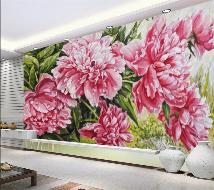 Custom large wallpaper 3d papel de parede Nordic hand-painted peony flower bedroom sofa background wall painting home wallpapers