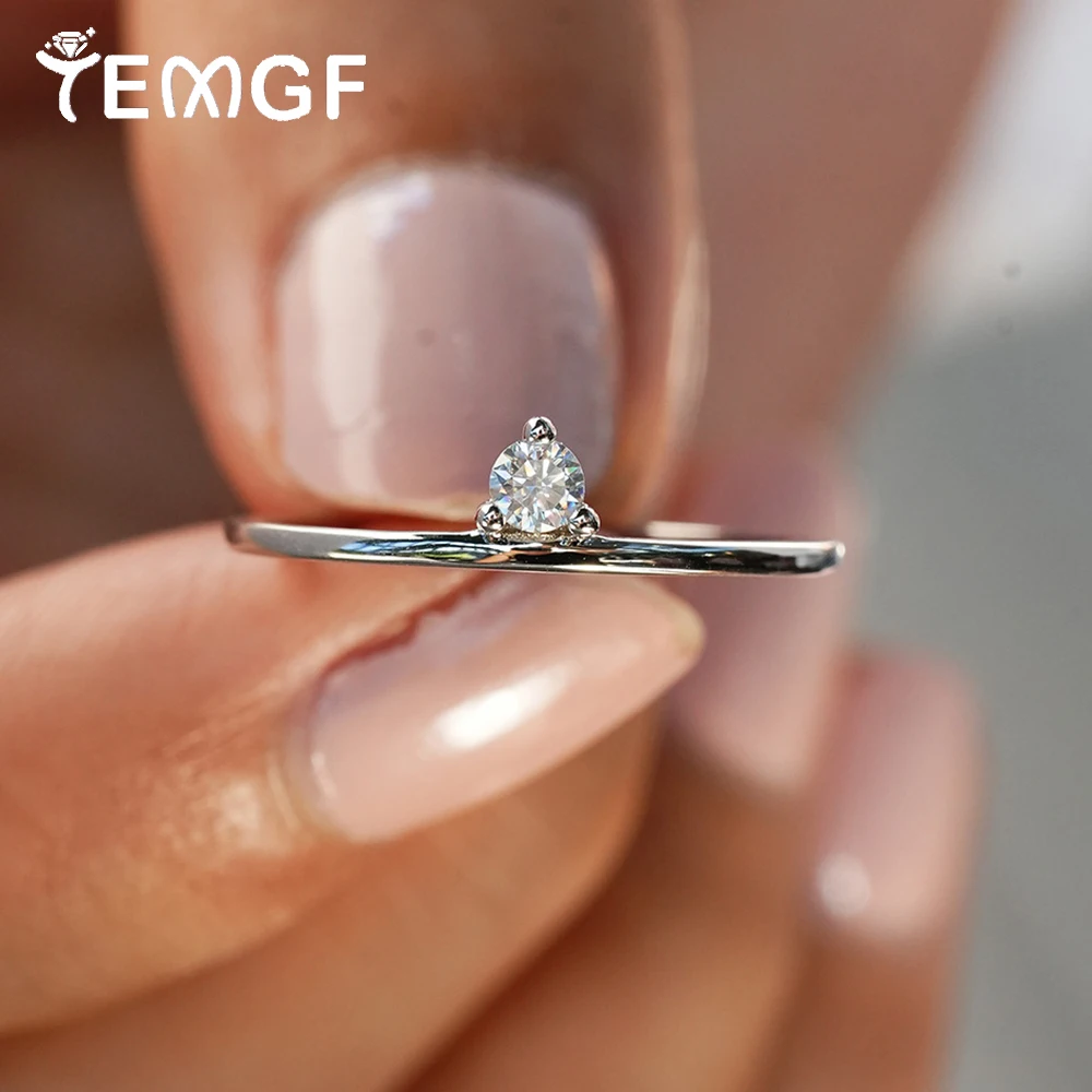 

TEMGF Solitaire 3mm Moissanite Ring 925 Pure Silver Stacked Ring for Women Party Simple Shiny Jewelry Gifts Can Tested Certified