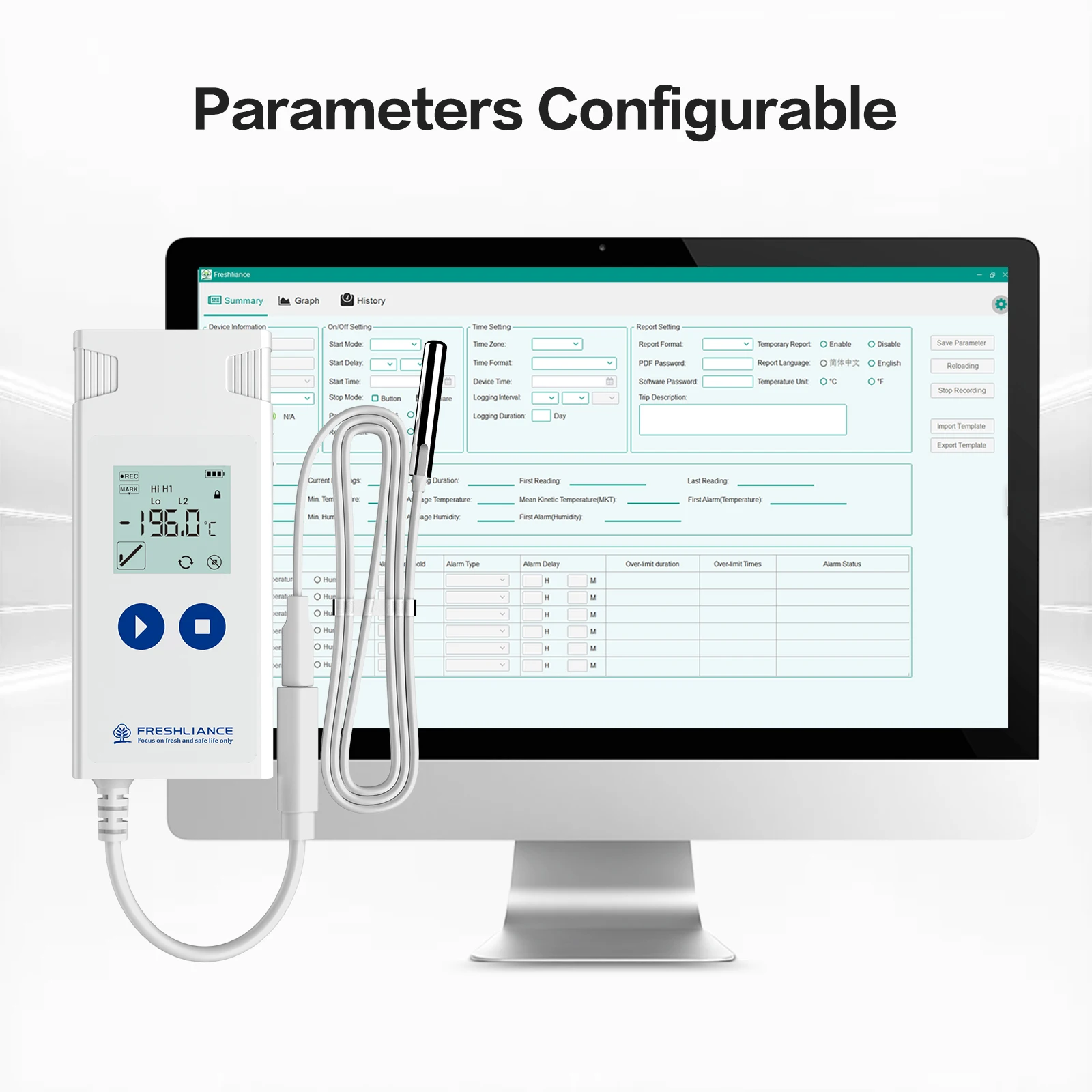 Atlas Log-200 Sensor de temperatura externa de alta precisão USB Registrador de dados de temperatura ultra baixa