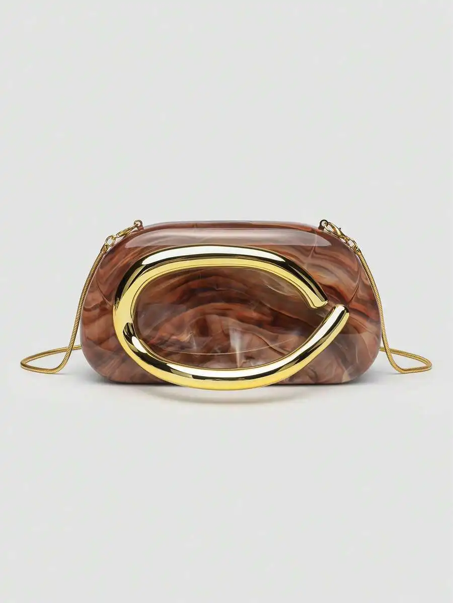 

Acrylic Clutch Bag With Gold Tone Frame, Elegant Party Evening Handbag For Women