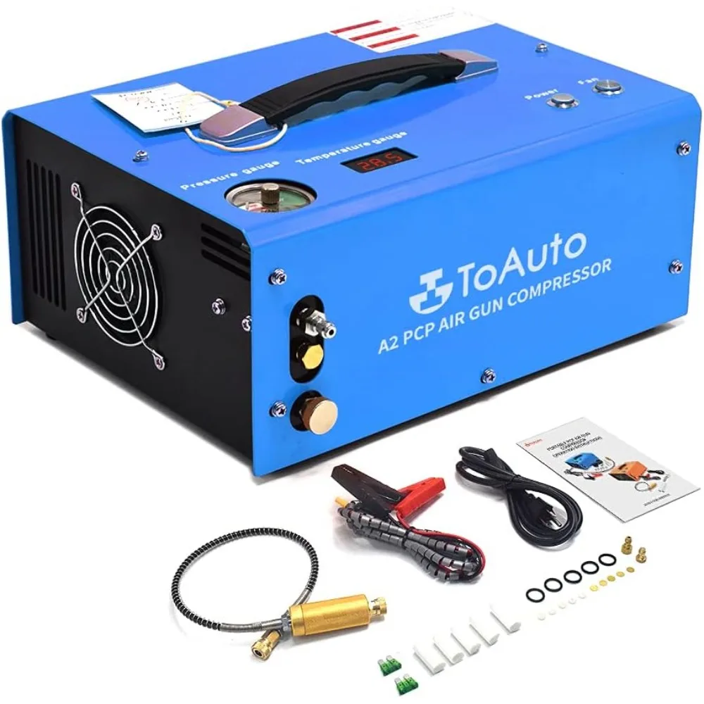 

A2 PCP Air Compressor, Auto-Stop, Portable 4500Psi/30Mpa, Oil/Water-Free, 8MM Quick-Connector HPA Compressor
