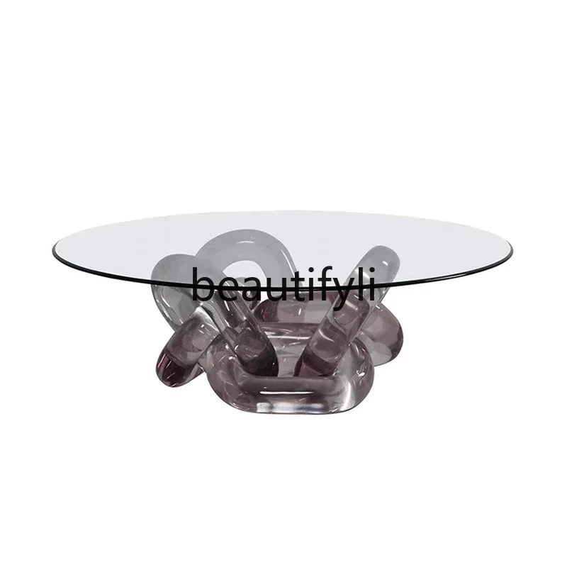 

Modern designer resin transparent round tea table villa model room coffee table crystal tempered glass coffee table