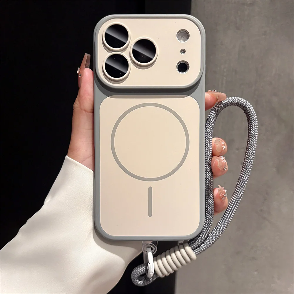 Luxury Lanyard for MagSafe Frosted Phone Case For iPhone 16 17 18 Pro Max  Air 15 14 Plus 13 12 11 Wireless Charging Back Cover