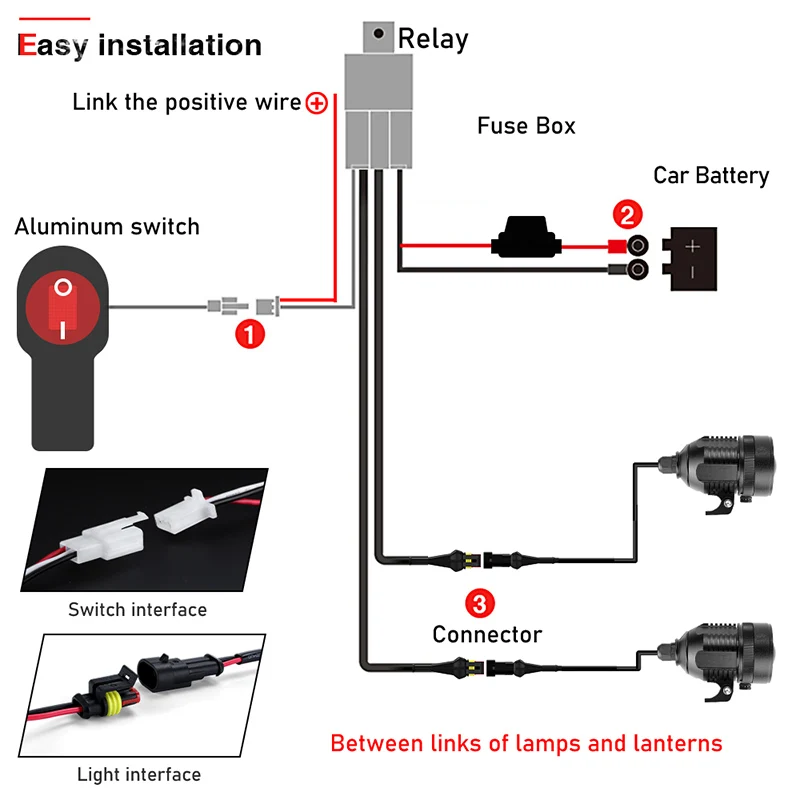 1.6/2.2M Cable Motorcycle Relay Wire Harness Switch Control Line With Fuse For Spotlight Auxiliary Fog Lamp Headlight Light 12V