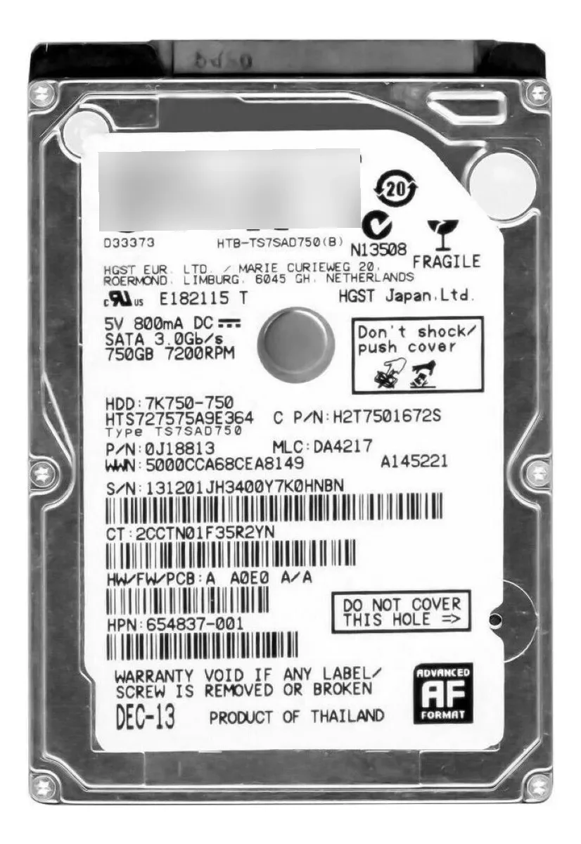 Internal HD Notebook HGST 750GB 7200RPM 5v 800mA