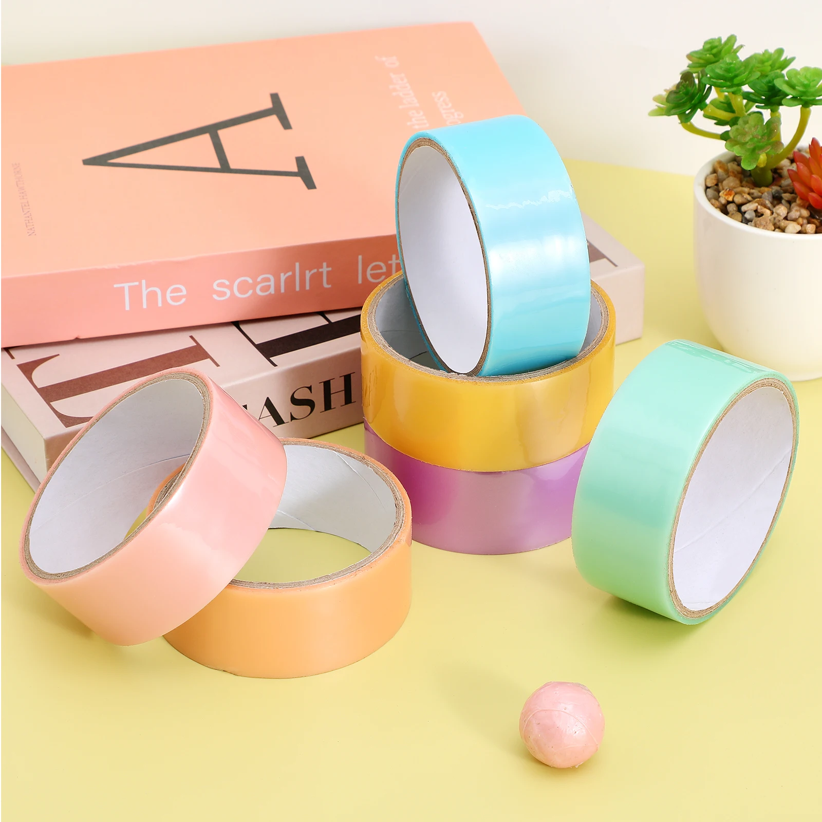 

6 Colorful Sticky Ball Tapes 4 8CM Wide Glitter Craft Tape Double Sided Adhesive Plastic Relaxing Fun Colored Tapes for Kids
