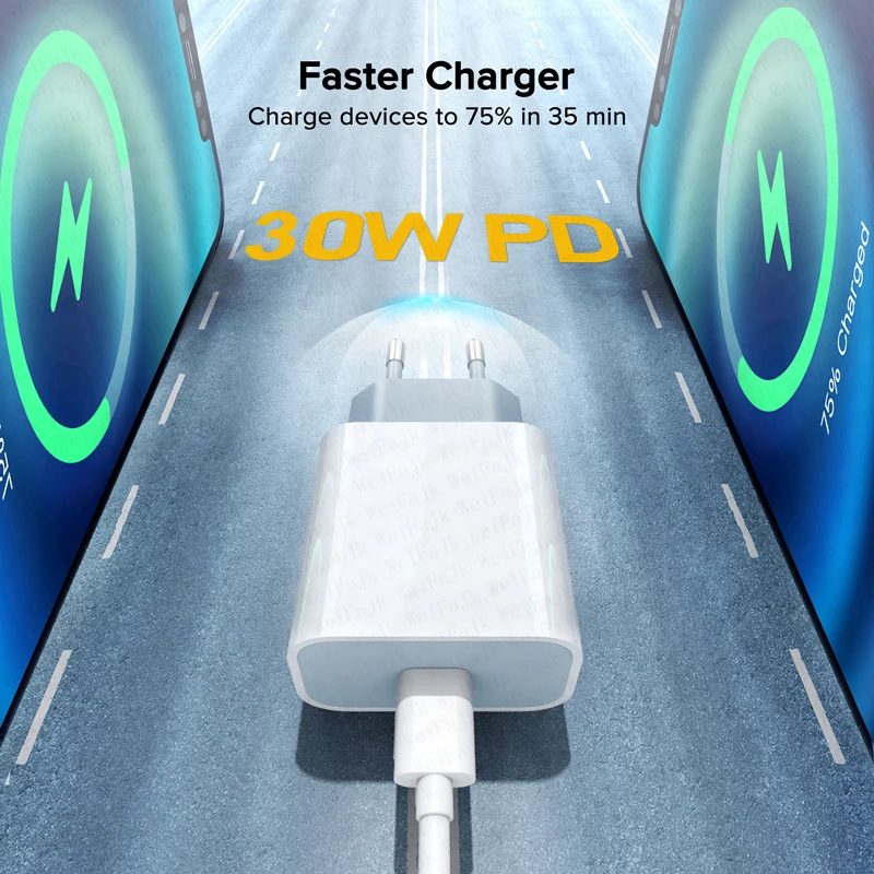 APPLE pengisi daya Cepat Tipe C 30W, kabel Lightning pengisian daya nirkabel cepat untuk iPhone 16 15 14 13 12 11 Pro Max Mini X XS XR Plus Magsafe