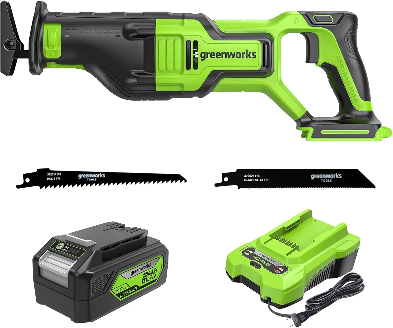 

24V Brushless (1-1/8") Cordless Reciprocating Saw (2,700 SPM), 4.0Ah USB Battery and Charger Included