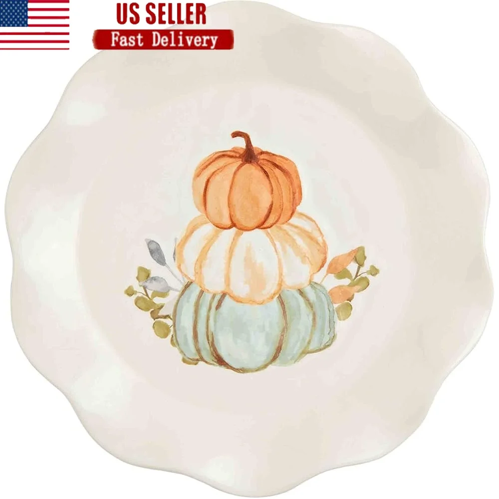 

Thanksgiving Stacked Pumpkins Ceramic Salad Plate 8 Inch Ruffle Edge Dishwasher Safe Fall Decor Perfect Thanksgiving