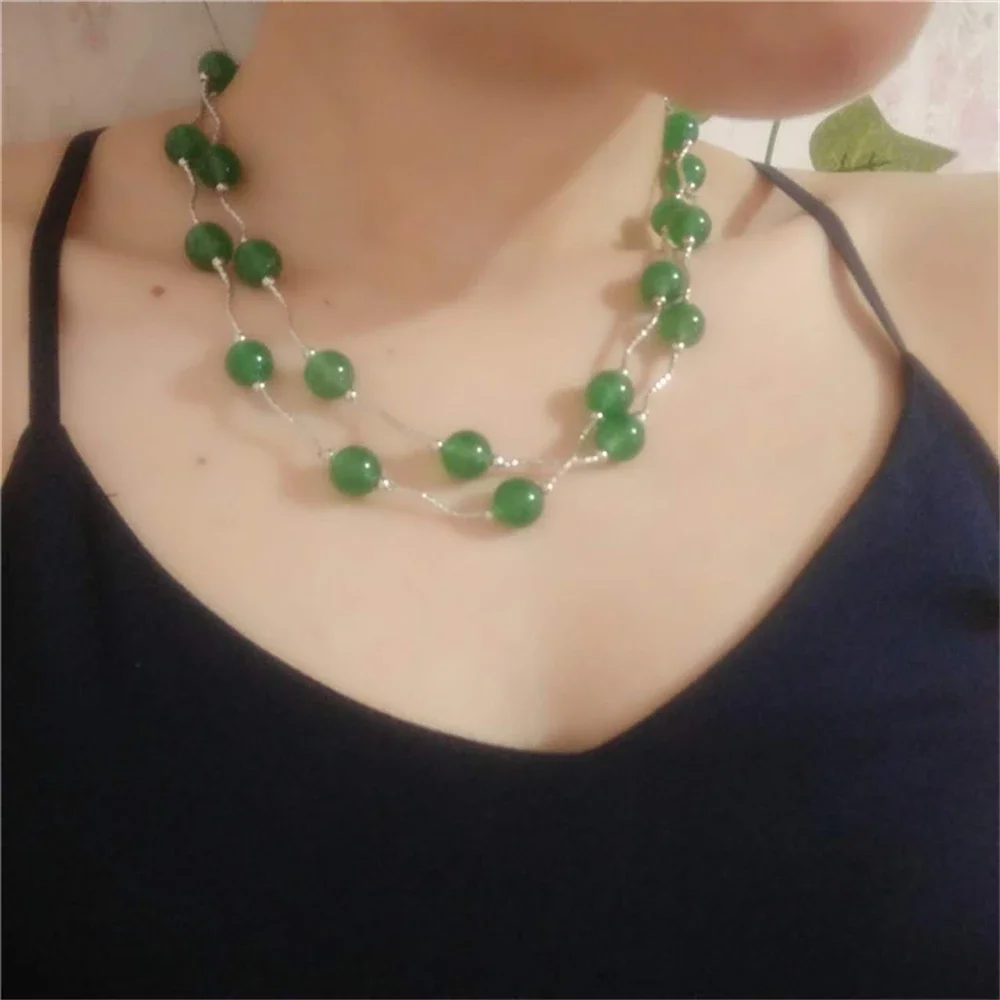 New special offer  10mm green jade S tube sweater chain long necklace 90cm