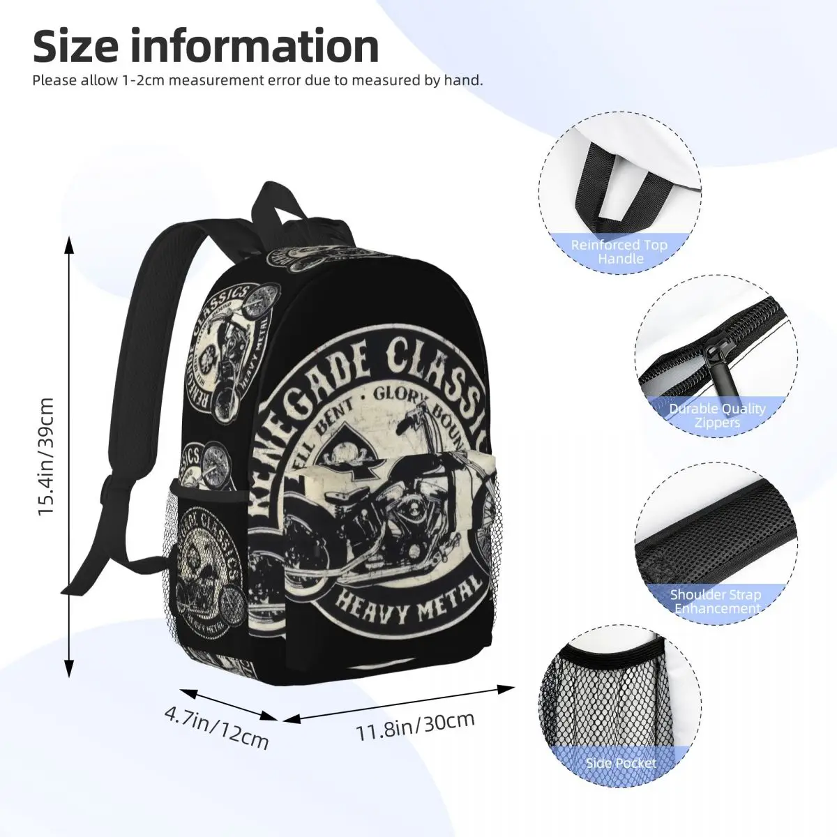 Glory Bounds Motorcycle USA Heavy Metal Backpack Middle High College School Student Bookbag