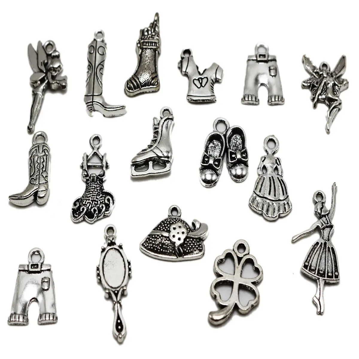 30 Tibet Silver Assorted Girl Dress Shoe Fairy Charm Pendants Craft Jewelry