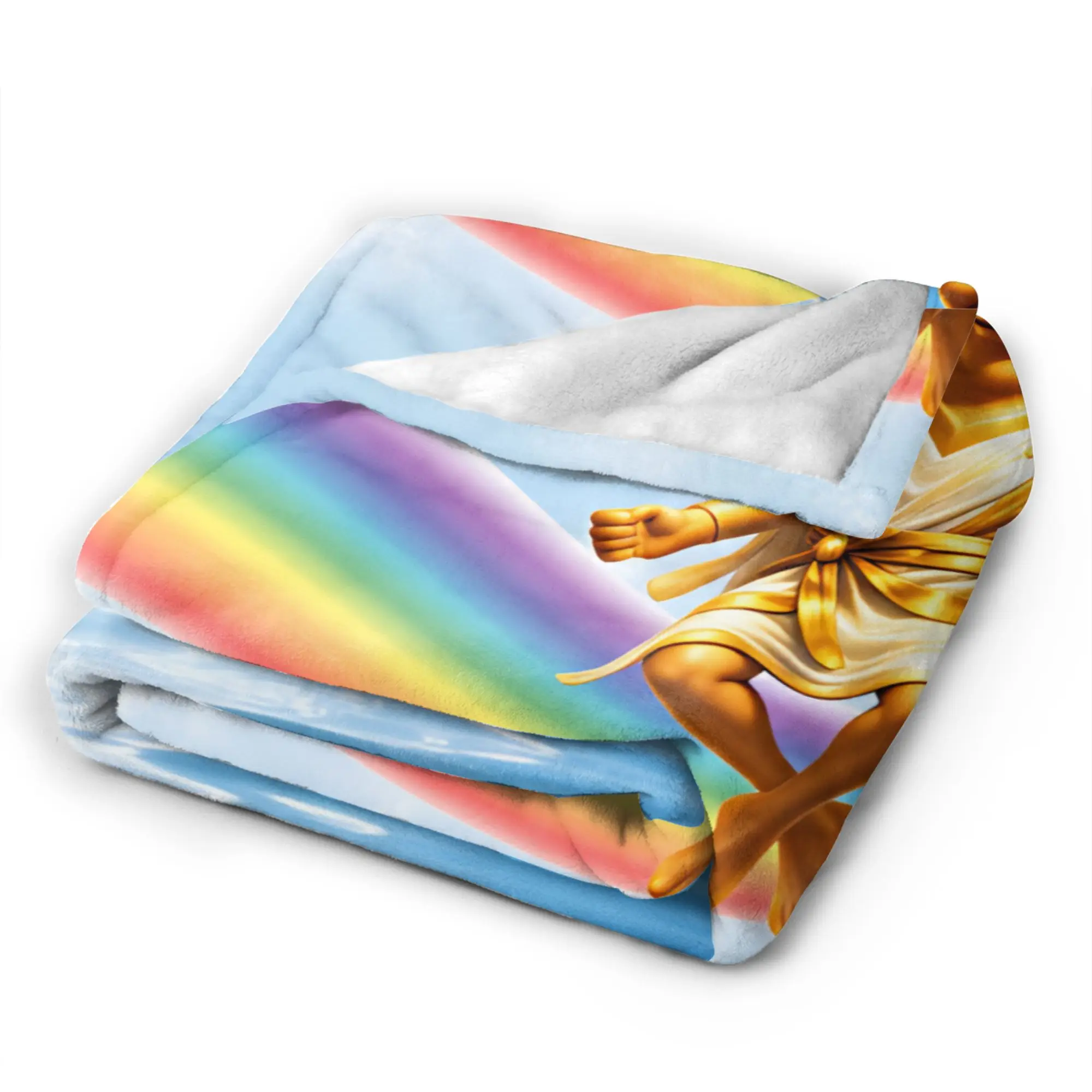 Tung Tung Sahur Angel Rainbow Heaven Meme Cozy Blanket  Print Picnic Throw Blanket Outdoor Flannel Bedspread Sofa Bed Cover