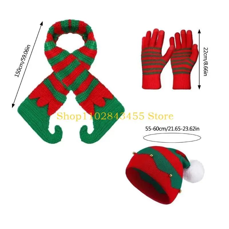 49MC عيد الميلاد موضوع قبعة سانتا وشاح قفازات لعطلة الاحتفالات مهرجان تريكو للكبار جميع الأعمار هدايا عيد الميلاد الدافئة