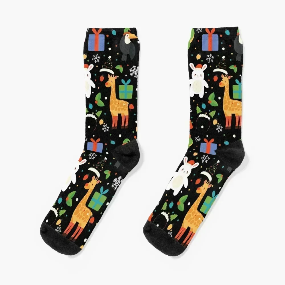 

AFRICAN ANIMALS ANDPENGUIN CELEBRATE CHRISTMAS Socks Stockings man custom christmas gift Mens Socks Women's