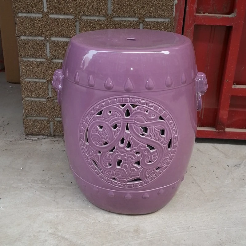 Color glaze binaural ceramic stool hollow window engraving drum stool porcelain stool dressing embroidery pier shoe changing