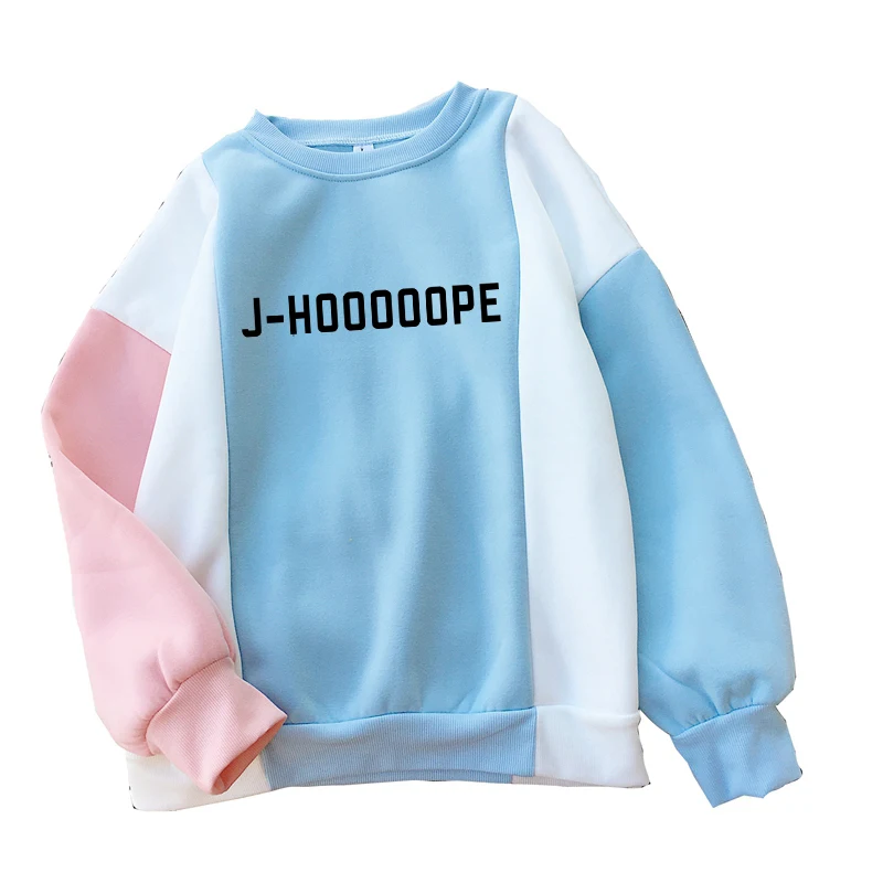 

New In Hoodies & Sweatshirts Hit Color Patchwork O-necek Streetwear Korean Fashion Kpop J-HOOOOOP Pullover y2k Clothes Women Top