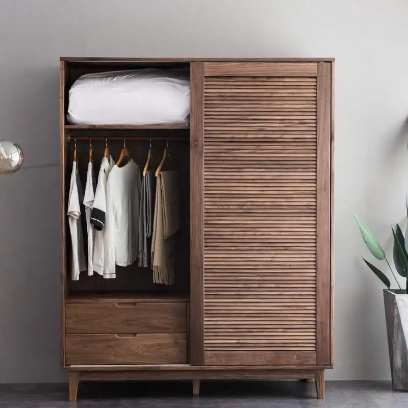 North American black walnut sliding door solid wood wardrobe household bedroom small apartment simple large wardrobe  door