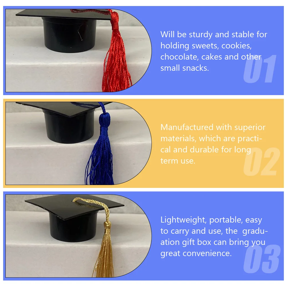 

12pcs Cap Boxes Graduation Caps Decorations Plastic Candy Holders Lightweight Portable Packaging For Sweets Snacks Gifts