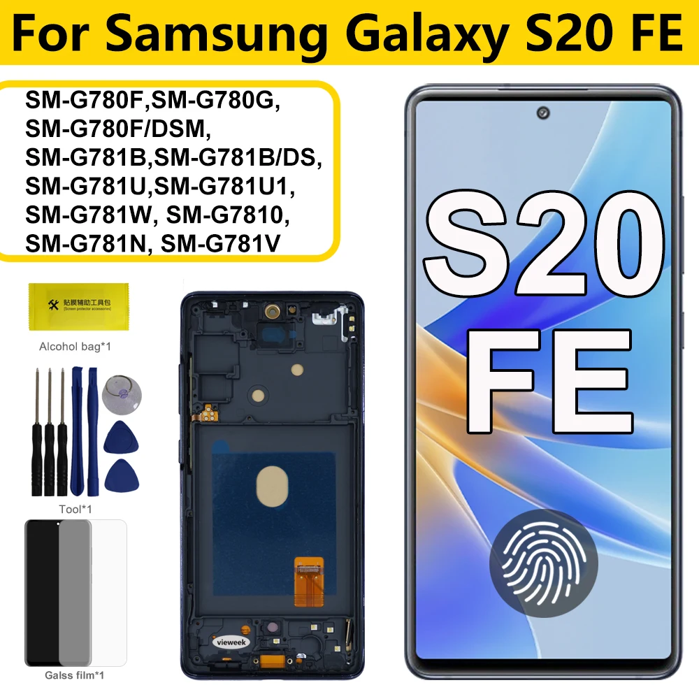 AMOLED для Samsung Galaxy S20 FE G780F ЖК-дисплей с цифровым преобразователем сенсорного экрана и рамкой для Samsung Galaxy S20FE 5G G781B Замена ЖК-дисплея AMOLED для Samsung Galaxy S20 FE G780F ЖК-дисплей с цифровым преобразователем сенсорного экрана и рамкой для Samsung Galaxy S20FE 5G G781B Замена ЖК-дисплея