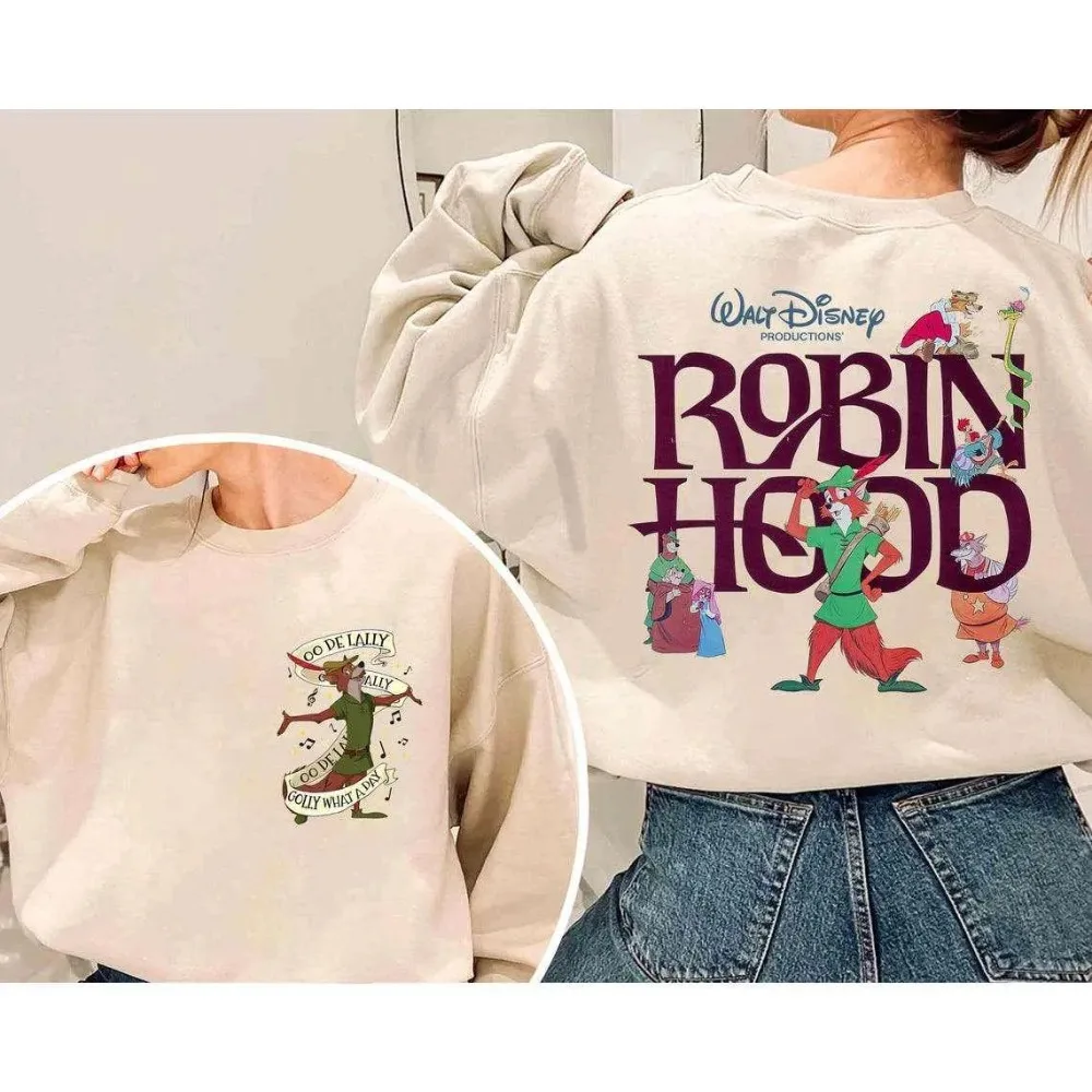 

Винтажный свитшот с портретом персонажа Робина Гуда Диснея 1973 года, осенне-зимний флисовый пуловер с круглым вырезом