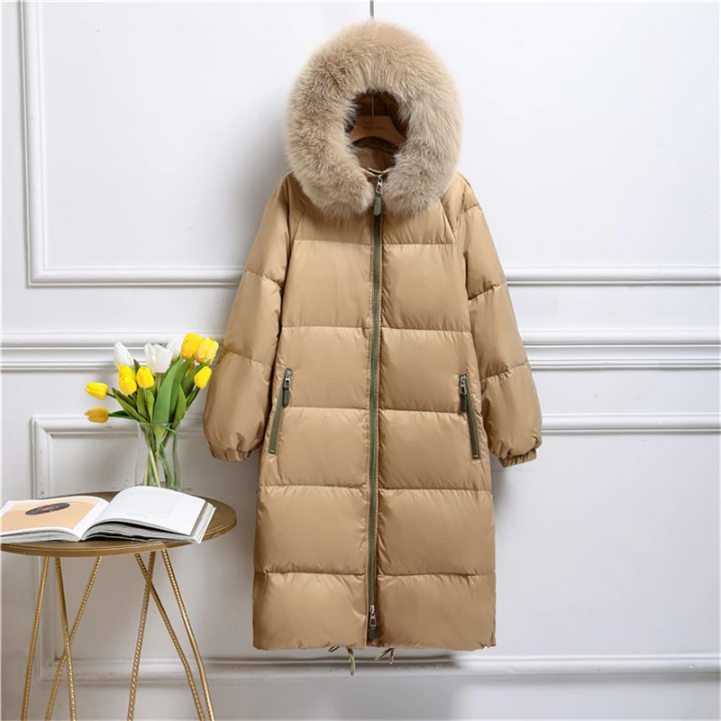 Chaqueta de plumón con capucha para mujer, parka cálida y holgada con cuello de piel de zorro real, a la moda, Y3174, novedad de invierno, 2023