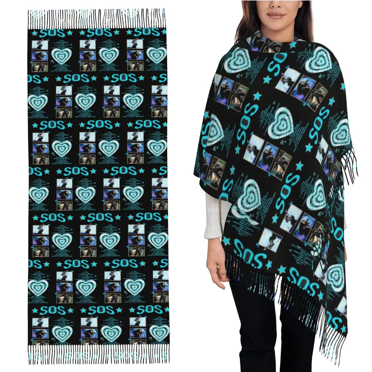 

SZA SOS Song Singer Scarf Tassel Scarves for Women Soft Warm Shawls and Wraps Long Fall Winter Shawl Wrap