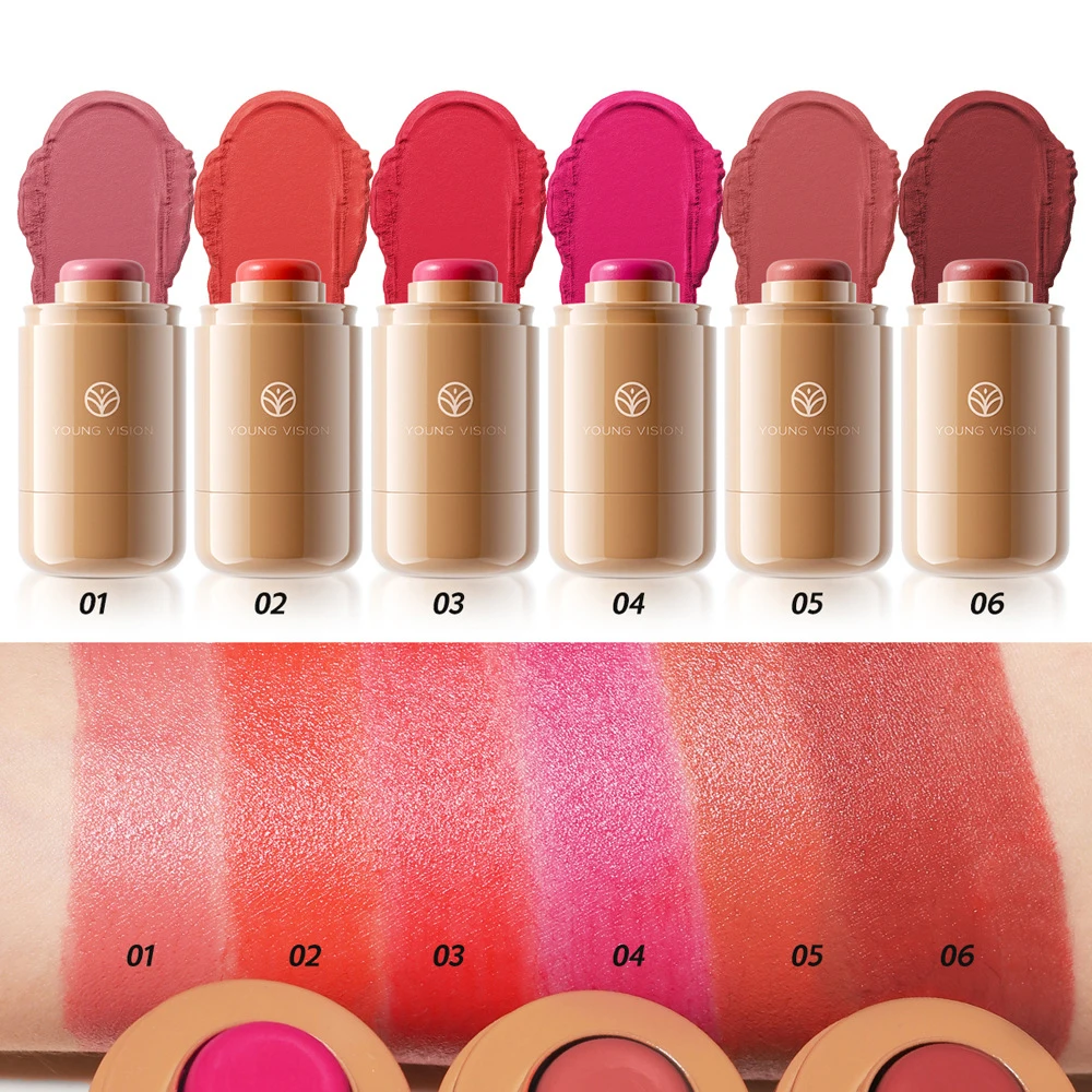 Tinta per il viso vegana a lunga durata ad alto pigmento Crema rossa Fard tascabile impermeabile Fard per guance Make up Blush Stick