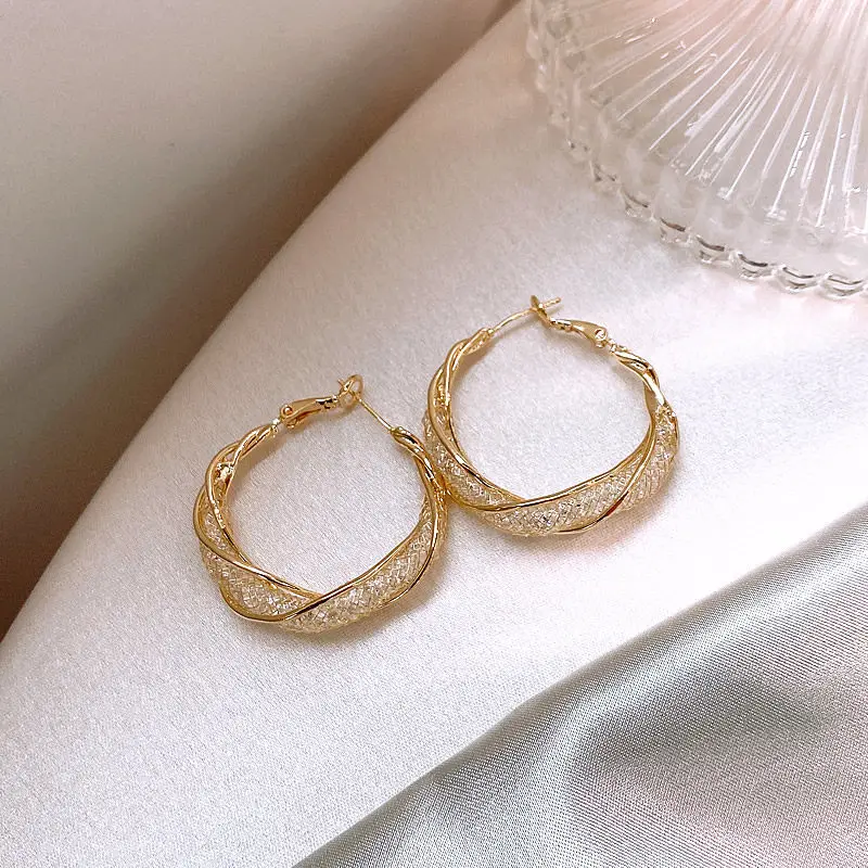 Metallgeflecht-Eingelegte Künstliche Kristall-Ohrringe in Unregelmäßiger Runder Form, Luxus-Schmuckzubehör für Damen, Trendige Party-Accessoires 2026 – Detail 11
