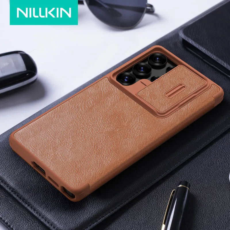 

For Samsung Galaxy S25 Ultra Case Nillkin Qin Pro Luxury Vintage PU Leather Flip Cover with Card Slot