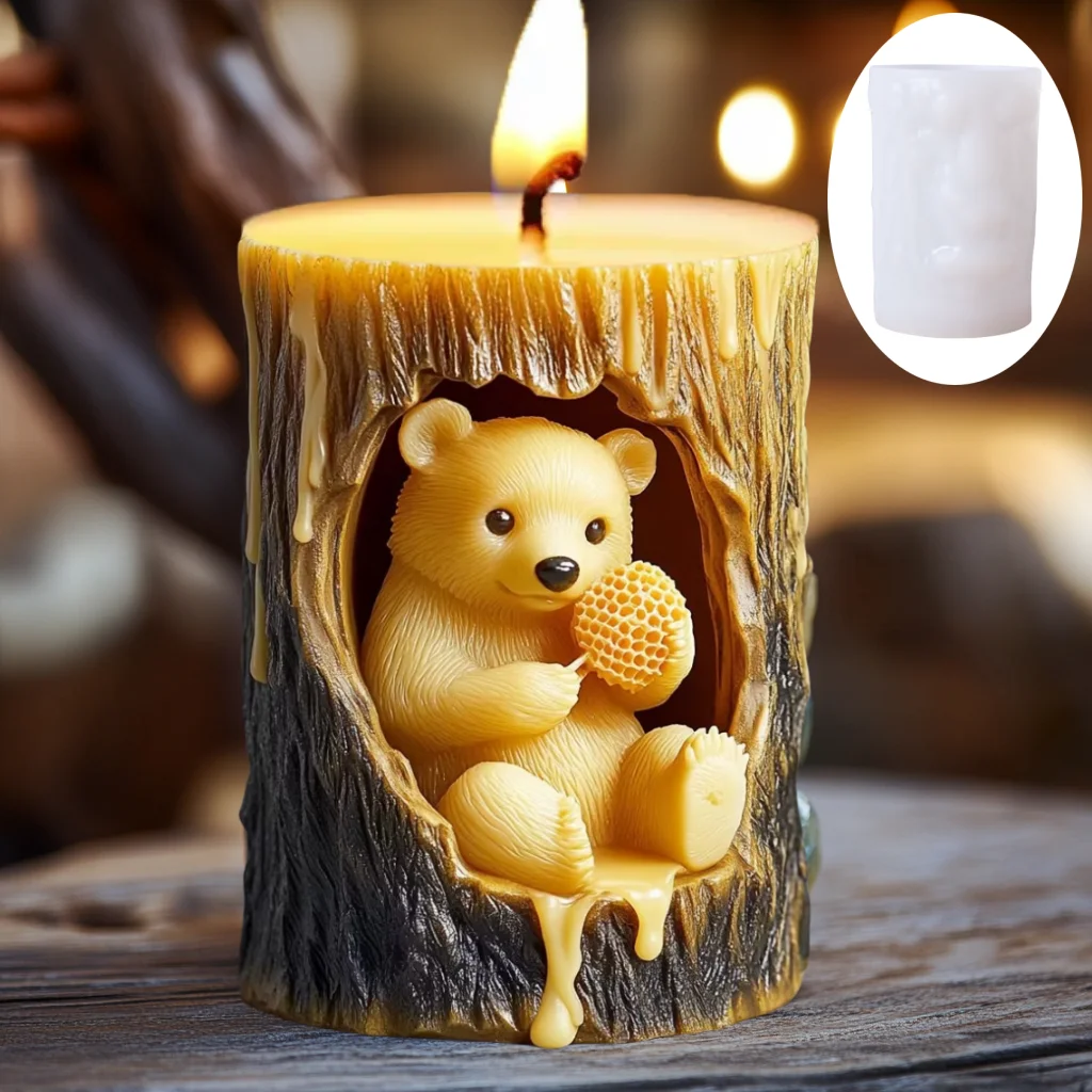 3D Koala Branch Relief Cylindryczna świeca Silikonowa forma Królik Niedźwiedź Cylindryczna forma świecy Wiewiórka Relief Żywica Formy gipsowe — zdjęcie 4